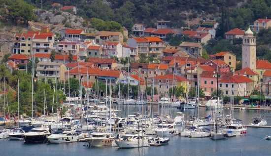 The port of Skradin, a town located along the Krka river and a gateway to the popular Krka National Park.